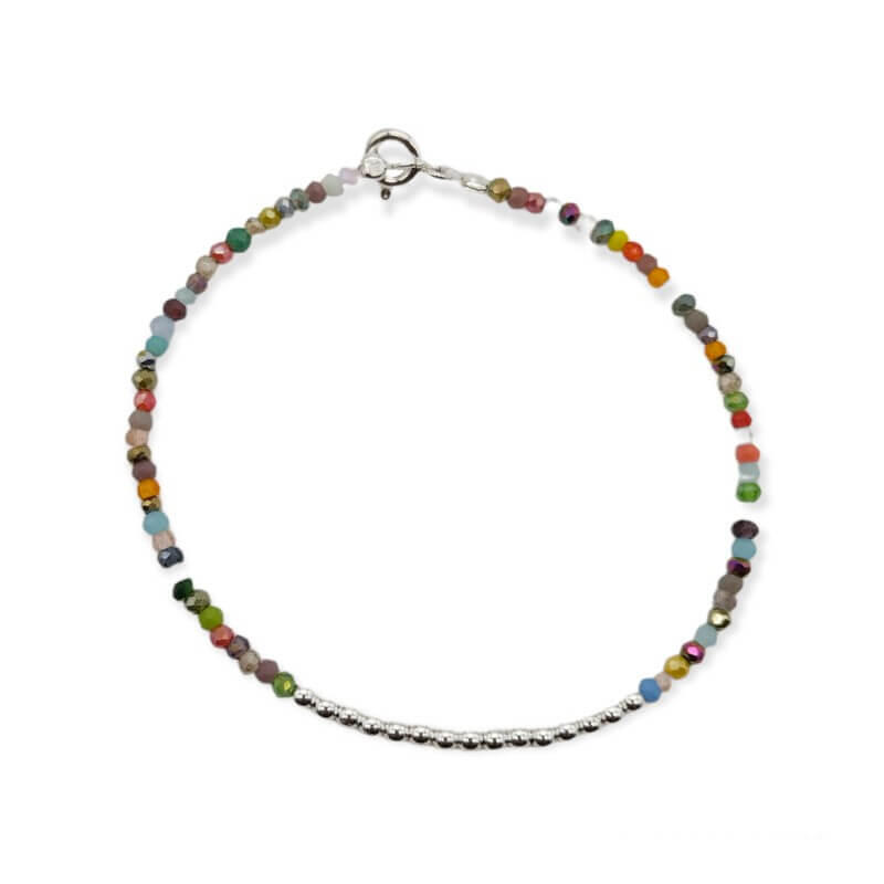 PULSERA CRISTALES MULTICOLOR BOLITAS / PLATA