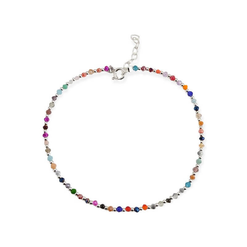 PULSERA CRISTALES MULTICOLOR BOLITAS / PLATA