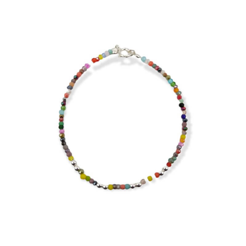 PULSERA CRISTALES MULTICOLOR BOLITAS / PLATA