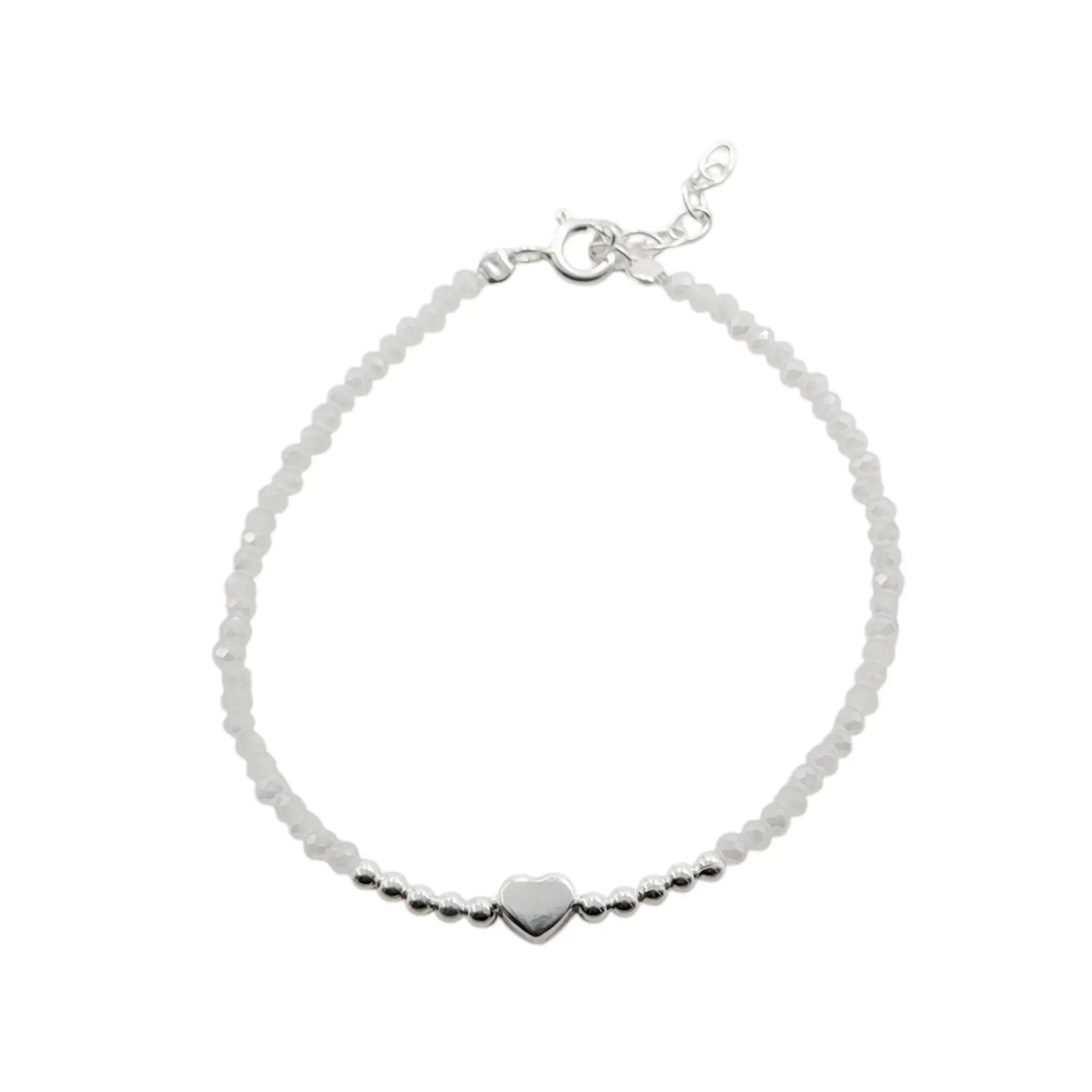 PULSERA CRISTALES BLANCO BOLITAS CORAZÓN / PLATA