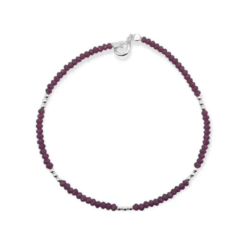 PULSERA CRISTALES MORADO BOLITAS / PLATA