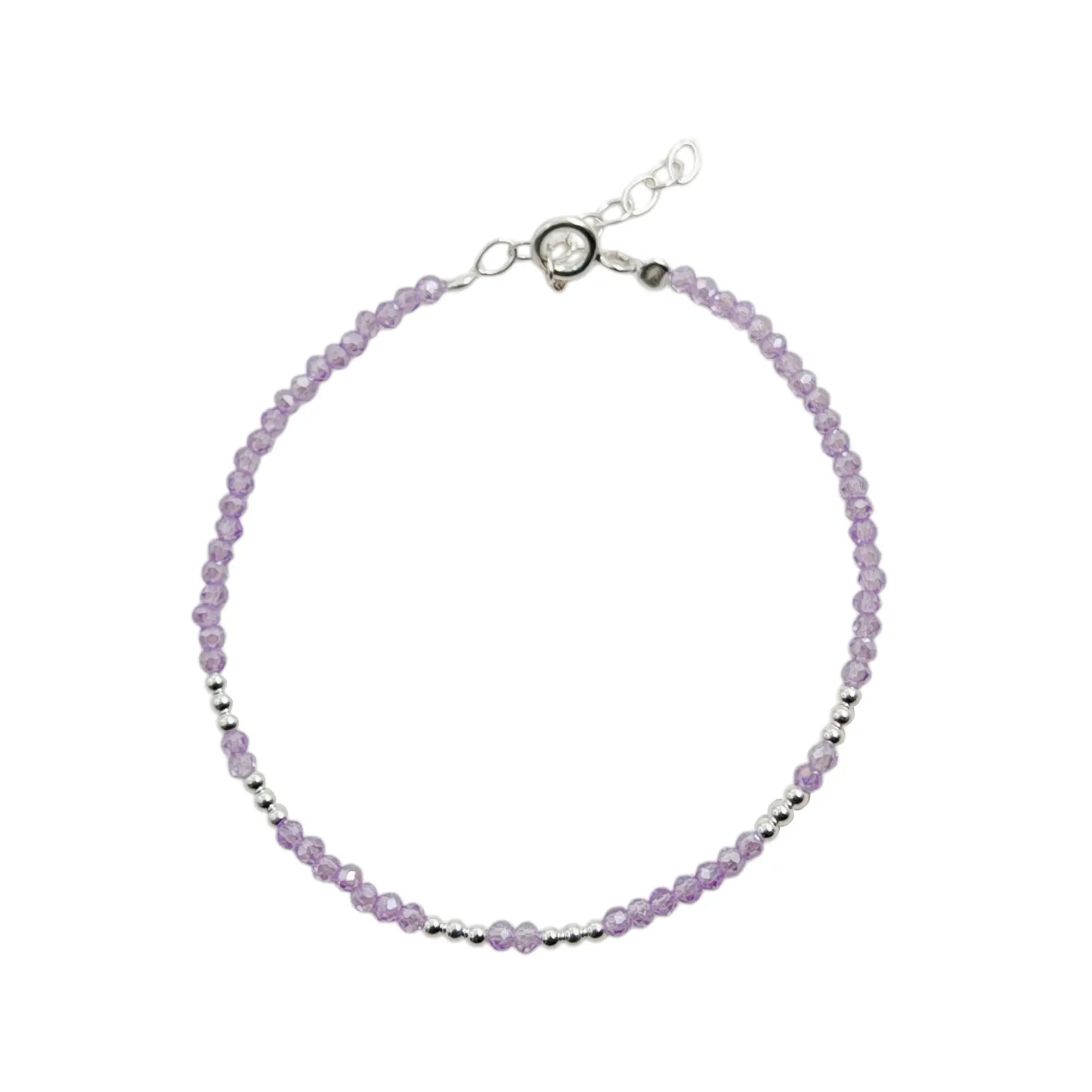 PULSERA CRISTALES MORADO BOLITAS / PLATA