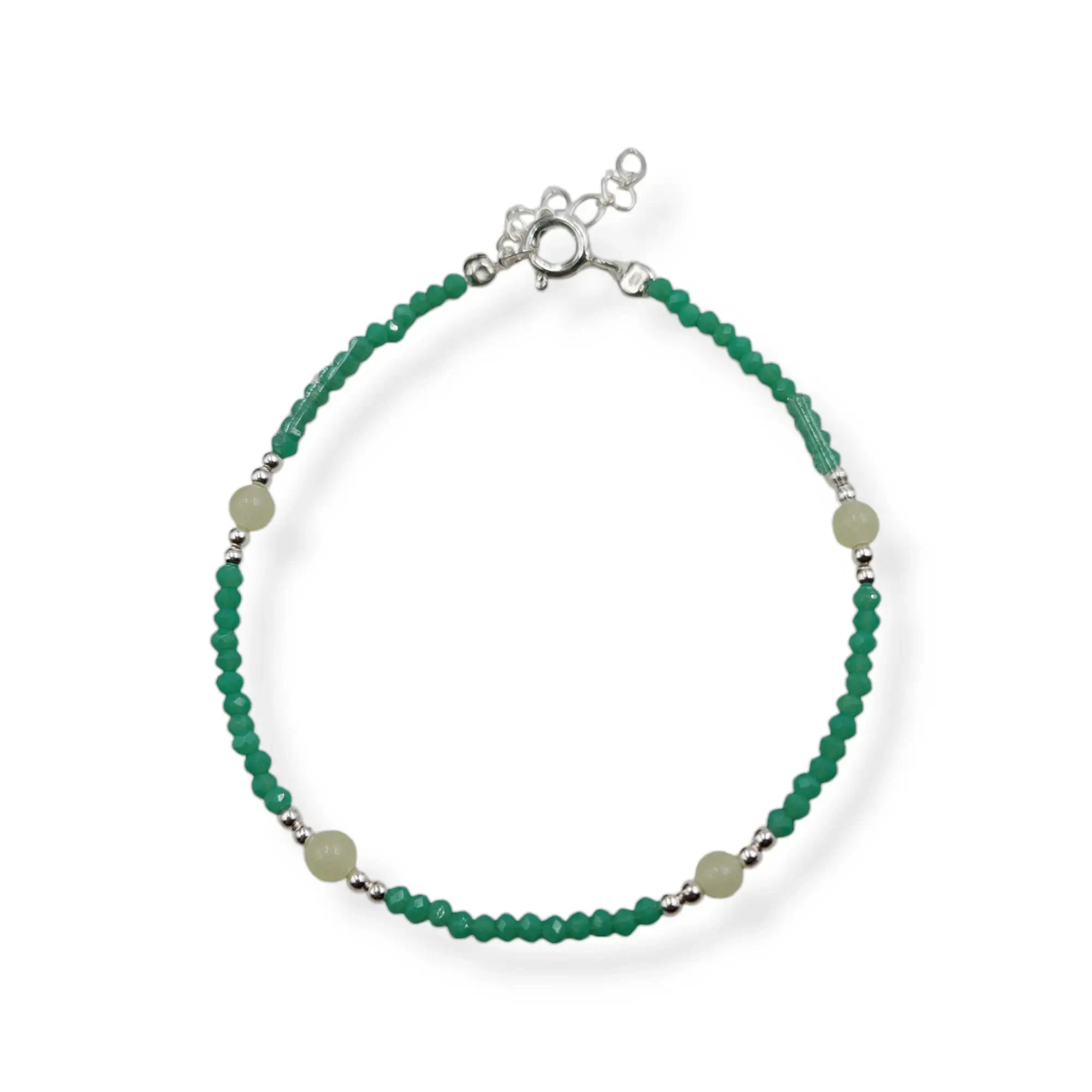 PULSERA CRISTALES VERDE BOLITAS / PLATA