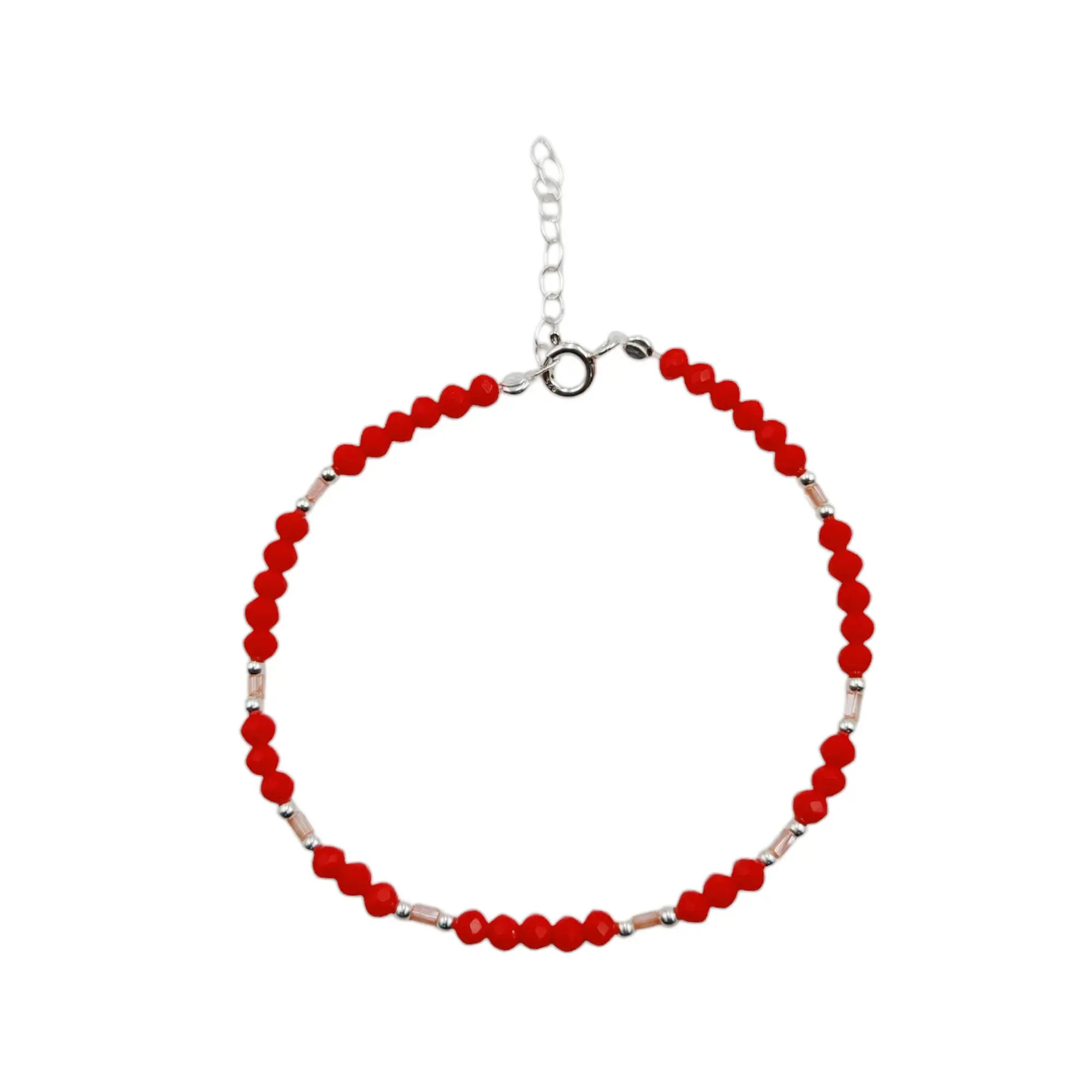 PULSERA CRISTALES ROJO TUBOS / PLATA