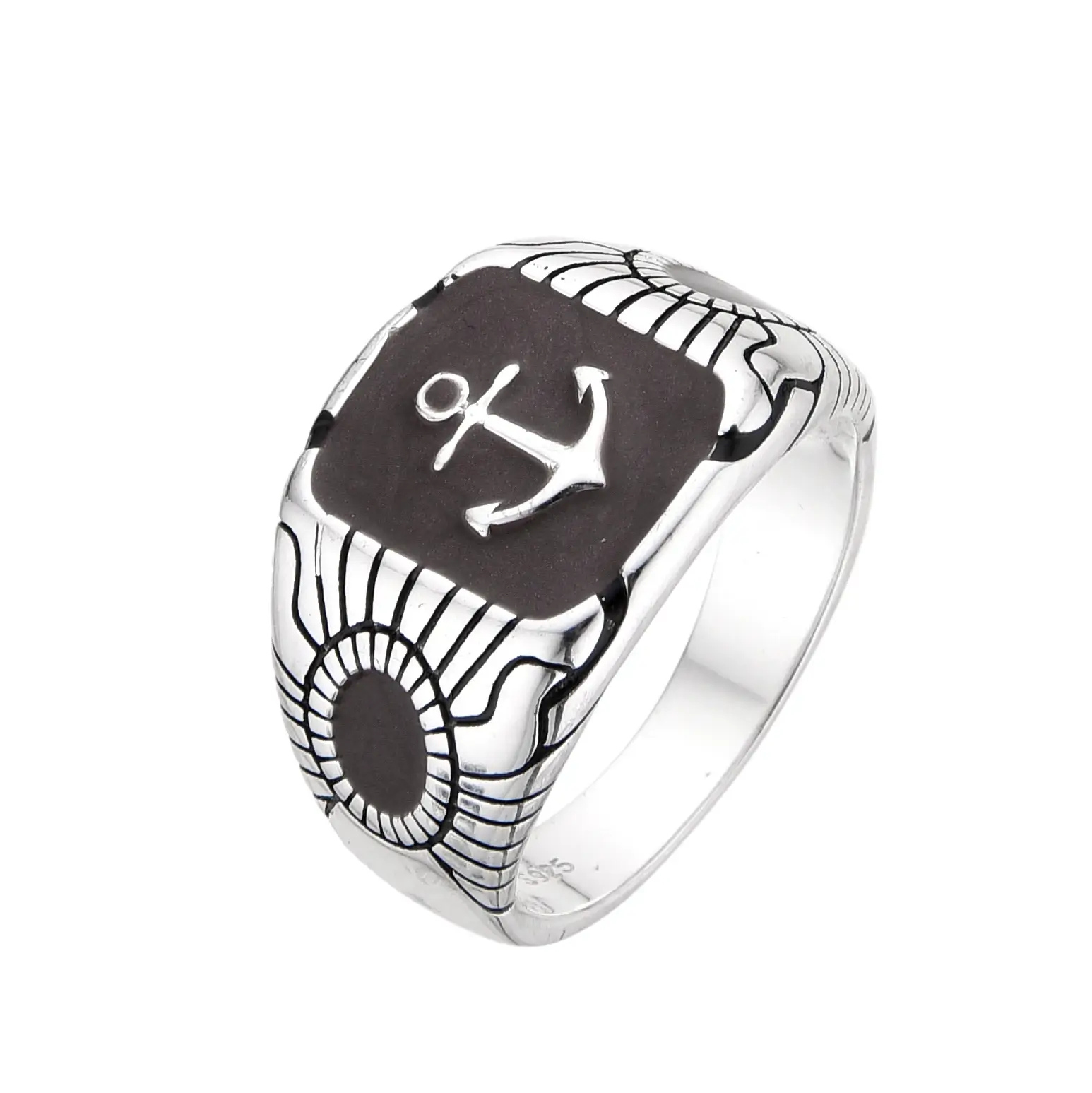 ANILLO ANCLA MAR SELLO ESMALTE / PLATA