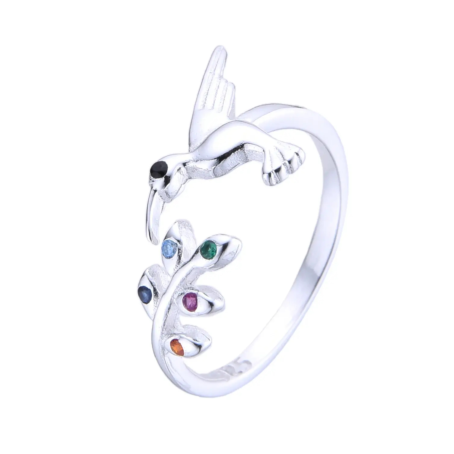 ANILLO HOJA COLIBRÍ CUBIC MULTICOLOR / PLATA