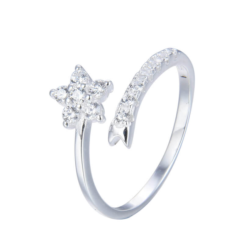 ANILLO FLOR CUBIC ABIERTO / PLATA