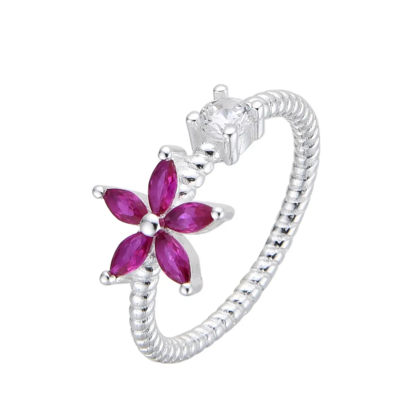 ANILLO FLOR CUBIC ROSA / PLATA