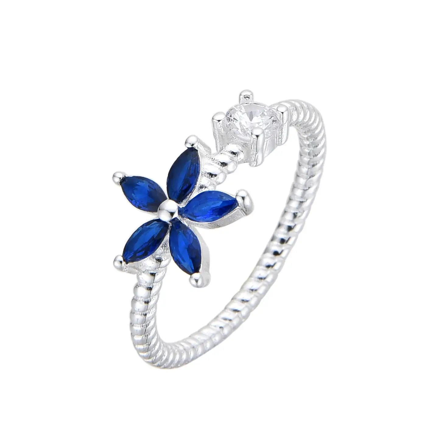 ANILLO FLOR CUBIC AZUL / PLATA