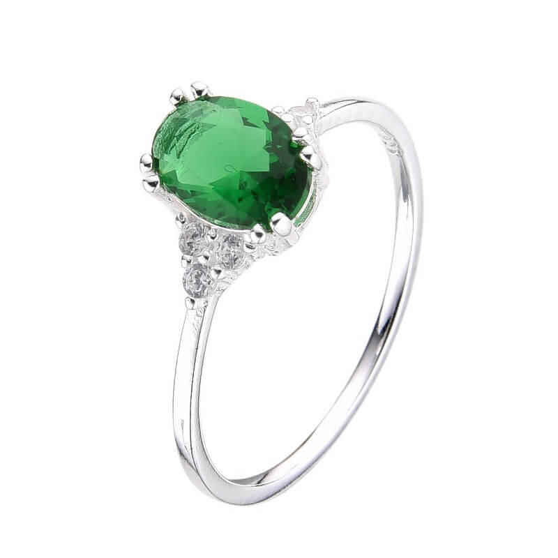 ANILLO CUBIC OVALO VERDE / PLATA