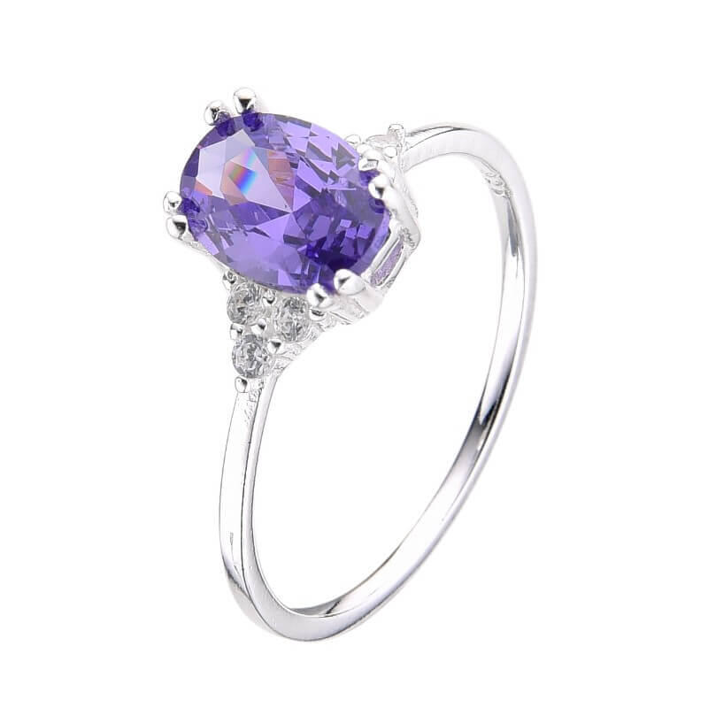 ANILLO CUBIC OVALO MORADO / PLATA