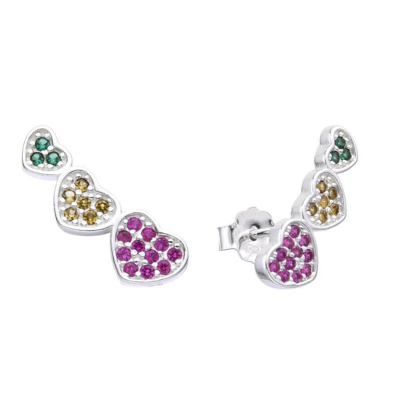 AROS PASANTE CORAZONES CUBIC MULTICOLOR / PLATA