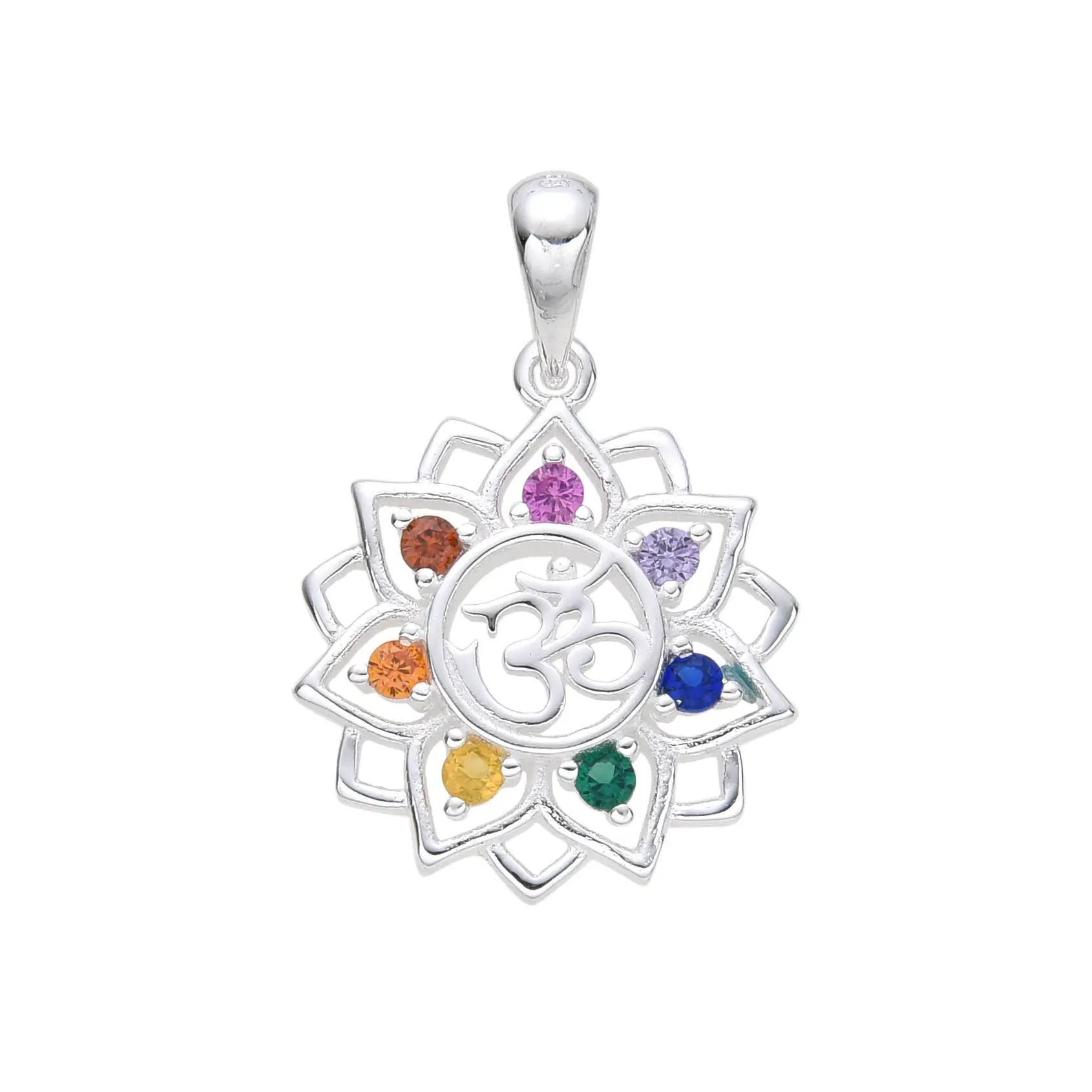 DIJE FLOR OM CUBIC MULTICOLOR / PLATA	
