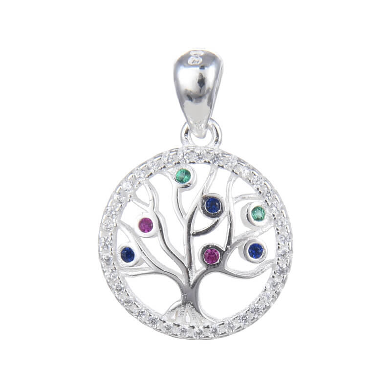 DIJE ÁRBOL DE LA VIDA CUBIC MULTICOLOR / PLATA	