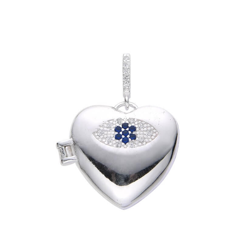 DIJE RELICARIO CORAZÓN OJO TURCO CUBIC / PLATA	