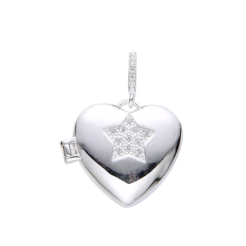 DIJE RELICARIO CORAZÓN ESTRELLA CUBIC / PLATA	