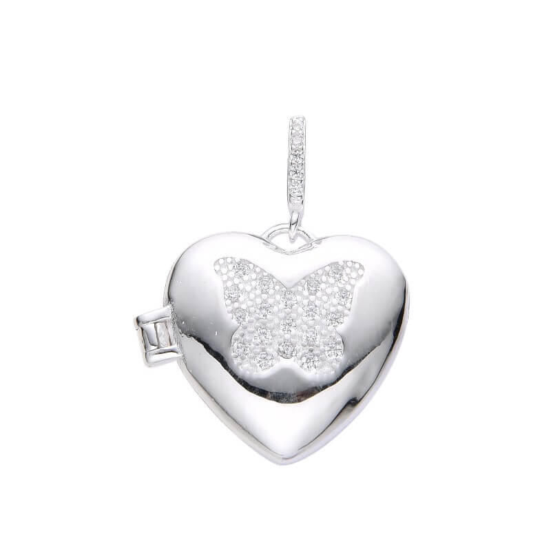 DIJE RELICARIO CORAZÓN MARIPOSA CUBIC / PLATA	