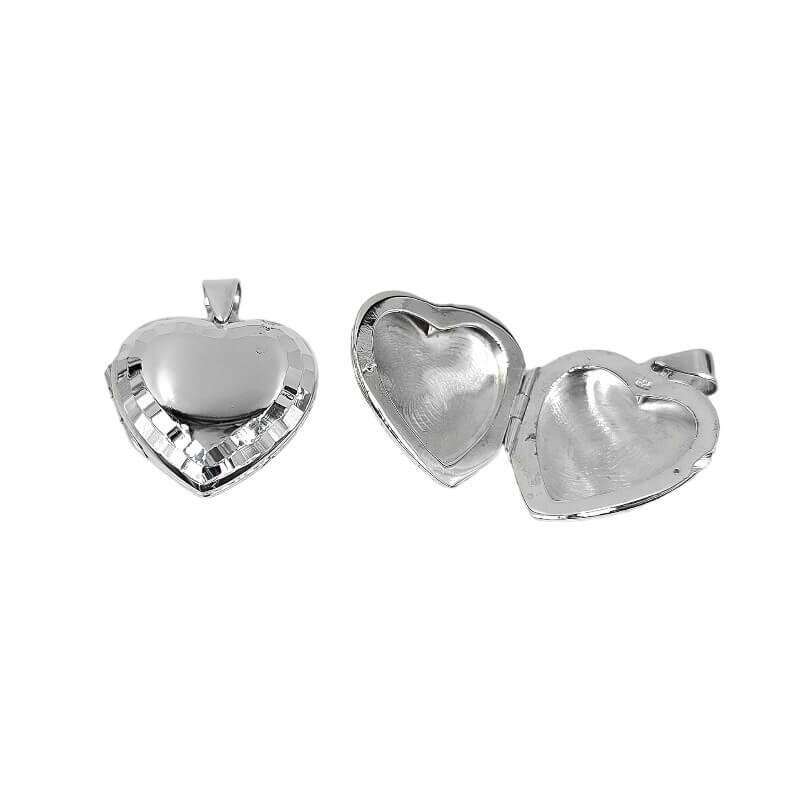 DIJE RELICARIO CORAZÓN 25MM CUBIC / PLATA	