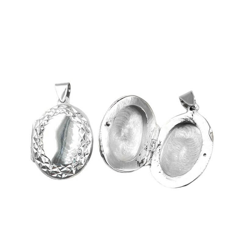 DIJE RELICARIO OVAL 20MM CUBIC / PLATA