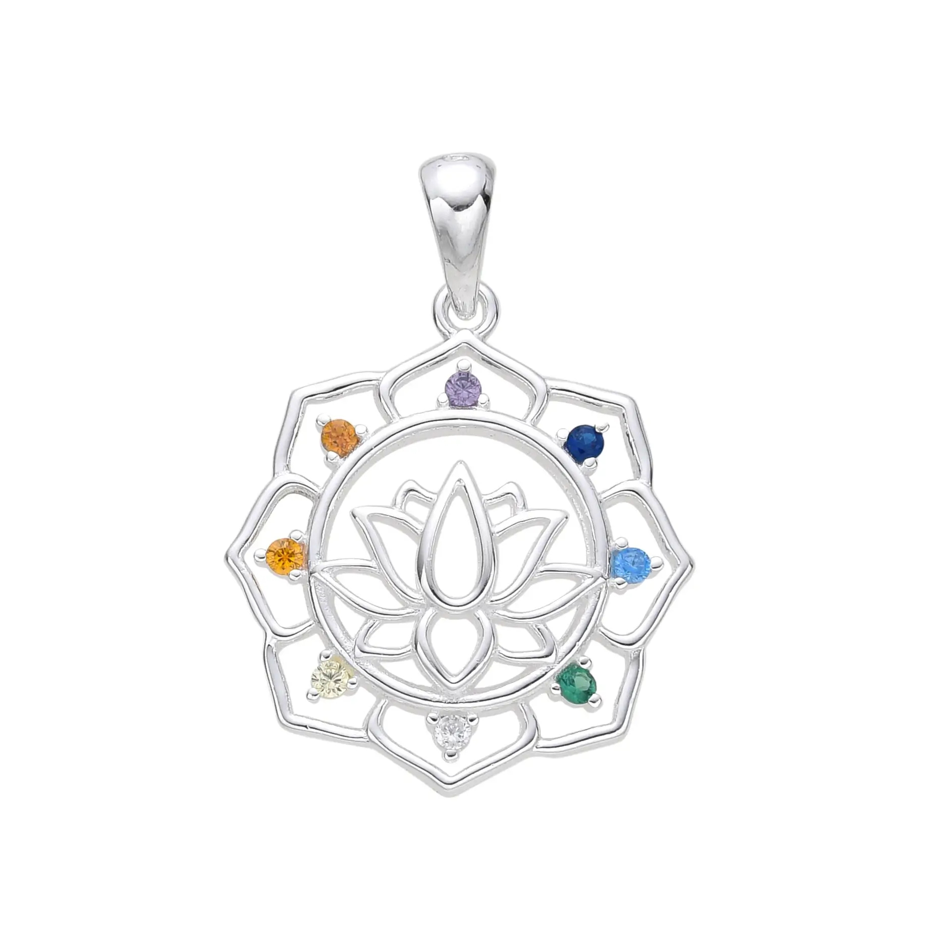 DIJE FLOR DE LOTO CUBIC MULTICOLOR / PLATA