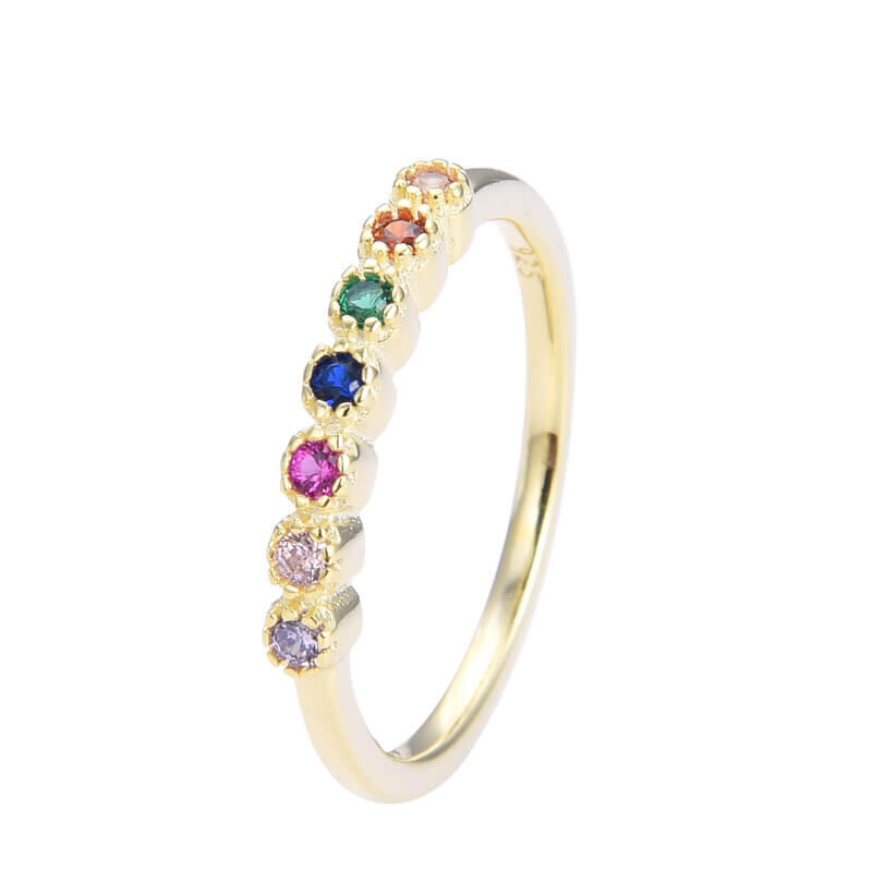 ANILLO PUNTOS DE LUZ CUBIC MULTICOLOR / PLATA DORADA