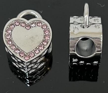 DIJE CHARM CORAZÓN CUBIC ROSA / ACERO 