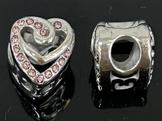 DIJE CHARM DOBLE CORAZÓN CUBIC ROSA / ACERO 