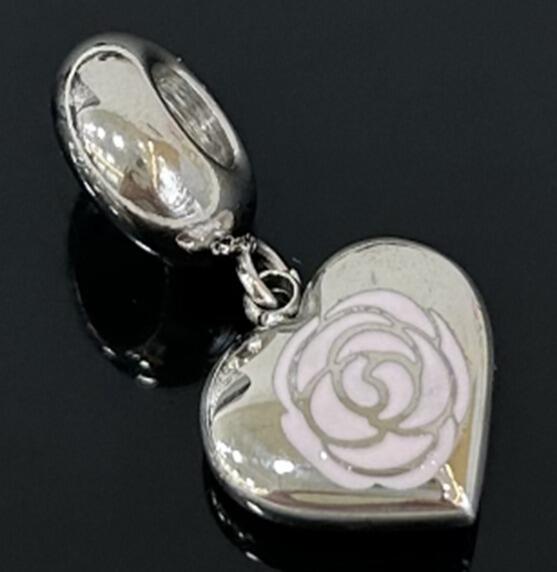 DIJE CHARM CORAZÓN ESMALTE ROSA / ACERO 
