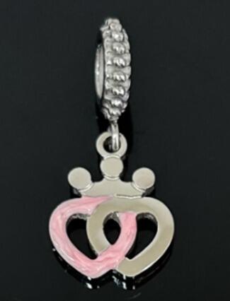 DIJE CHARM CORAZÓN DOBLE ESMALTE ROSA / ACERO