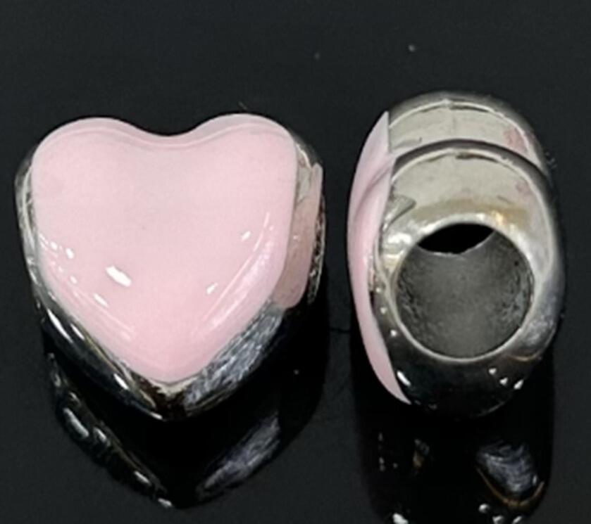 DIJE CHARM CORAZÓN INFLADO ESMALTE ROSA / ACERO