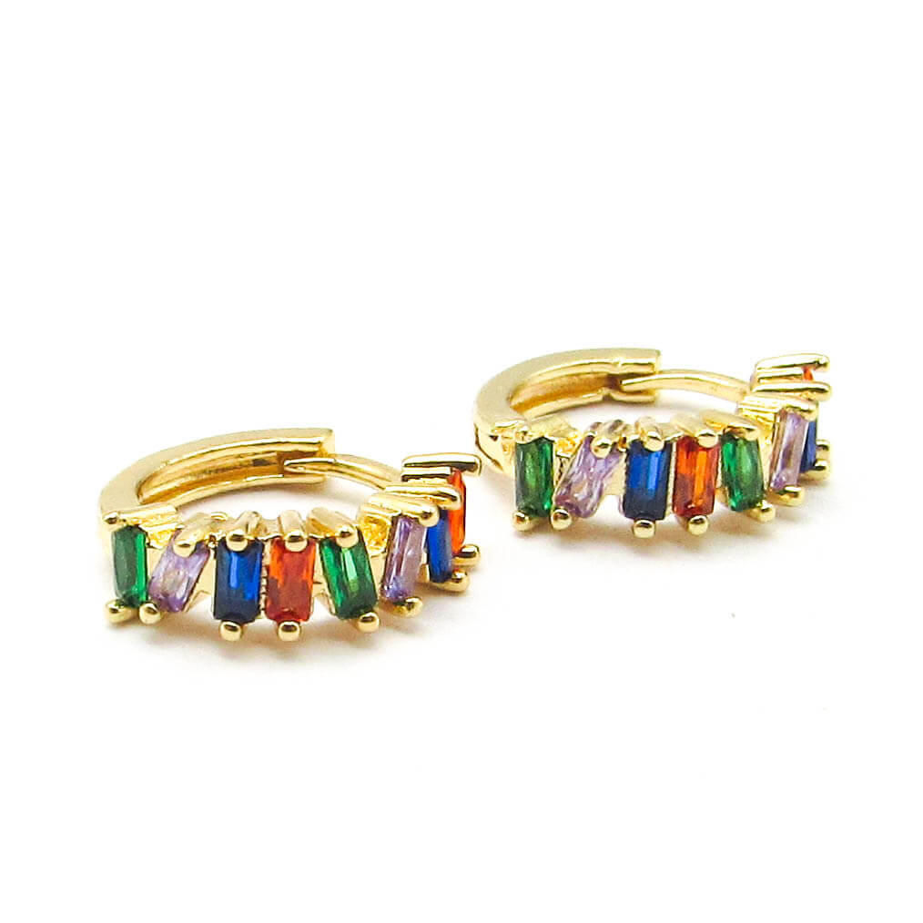 AROS ARGOLLA PIEDRA MULTICOLOR / ACERO DORADO