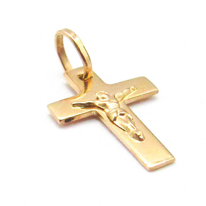 DIJE CRUZ PLANA CRISTO 12x17MM /O.ROJO