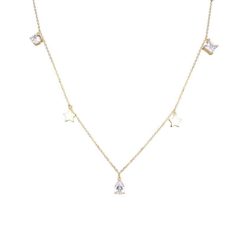CONJUNTO ESTRELLAS PUNTOS DE LUZ CUBIC / PLATA DORADA