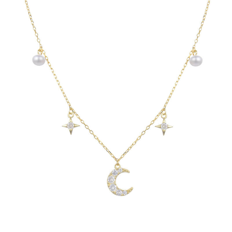 CONJUNTO LUNA ESTRELLA PERLA CUBIC / PLATA DORADA
