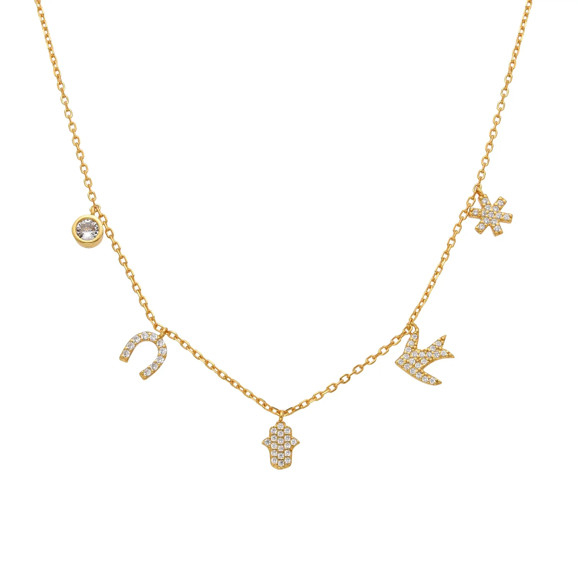 CONJUNTO HERRADURA MANO AVE FLOR CUBIC / PLATA DORADA