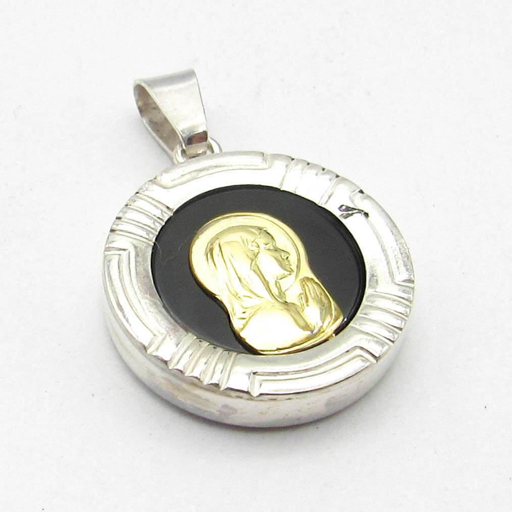 DIJE VIRGEN NIÑA ONIX 18MM /PLATA Y ORO