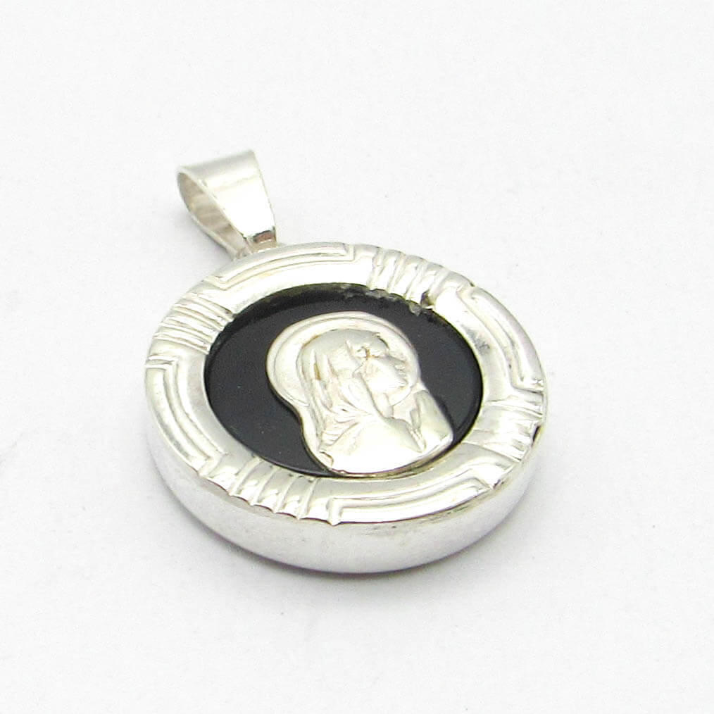 DIJE VIRGEN NIÑA ONIX 18MM /PLATA 