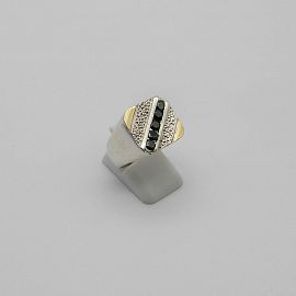 ANILLO SELLO RECTANGULAR CON PIEDRAS /PLATA Y ORO