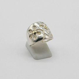 ANILLO ANCHO 2 FLORES /PLATAY ORO