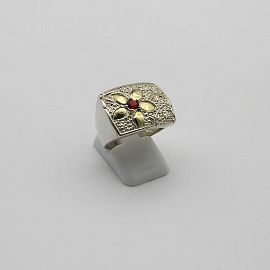 ANILLO FLOR  PIEDRA /PLATA Y ORO 