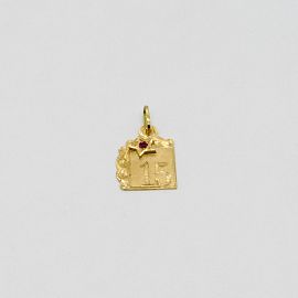 MEDALLA 15 AÑOS FILIGRANA 10x12MM PIEDRA G716 /O.ROJO