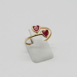 ANILLO ABIERTO CUBICS CORAZON*2 /O.ROJO