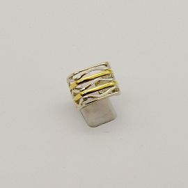 ANILLO ANCHO CALADO /PLATA Y ORO