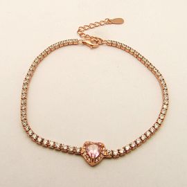 PULSERA CENTRO CORAZON CUBICS /PLATA ROSE