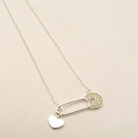 COLLAR ALFILER CORAZON CUBICS /PLATA RODINADA