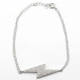 PULSERA DOBLE CENTRO RAYO CUBICS /PLATA RODINADA