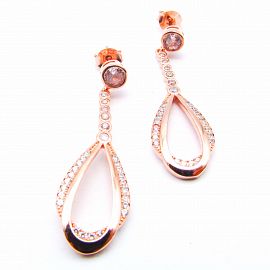 AROS GOTA COLGANTE CUBICS / PLATA ROSE