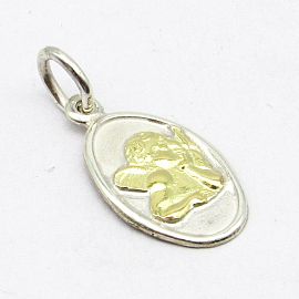 MEDALLA ANGEL RAFAEL OVAL 8x14MM /PLATA Y ORO