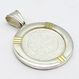 MEDALLA SAN BENITO 32MM BORDE /PLATA Y ORO