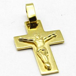 DIJE CRUZ PLANA CRISTO 13x20MM /O.AMARILLO